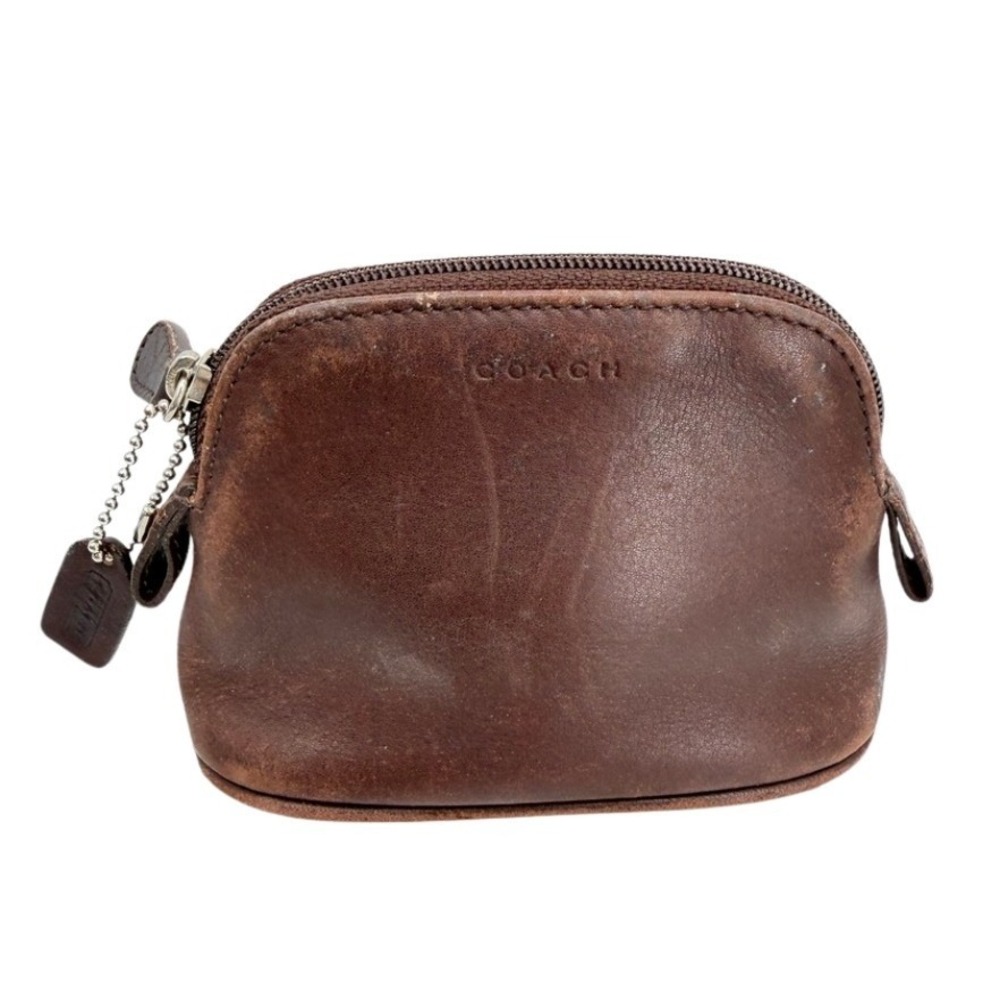 Coach VTG Dome Zip Cosmetic Accessory Pouch Bag Leather Brown Neutral Small